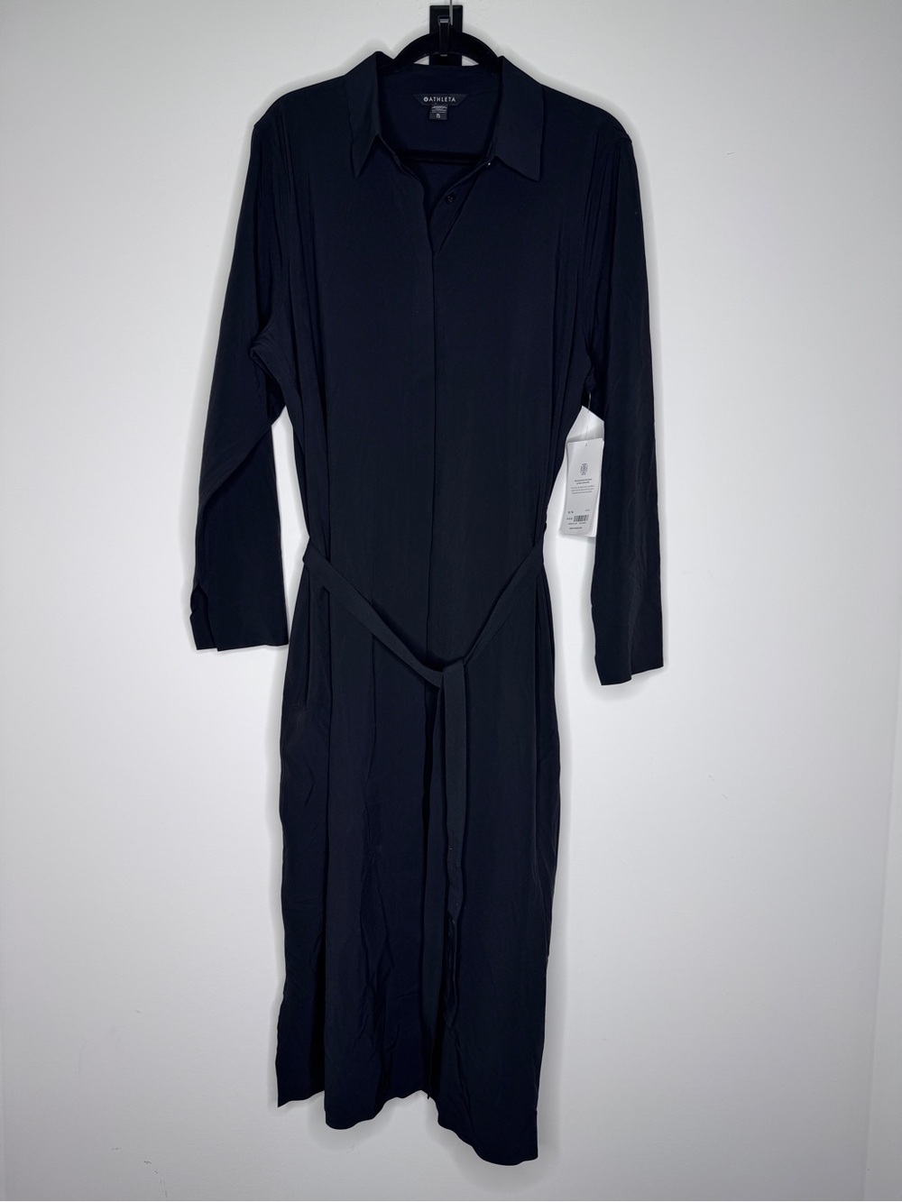 Athleta Black Urbanite Long Sleeve Shirt Dress with Self Tie - Picture 3 of 9